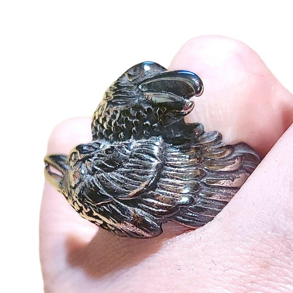 Viking Raven Ring Hugin and Munin Odin's Raven Ring Viking Twin  Stainless Steel - Picture 5 of 10
